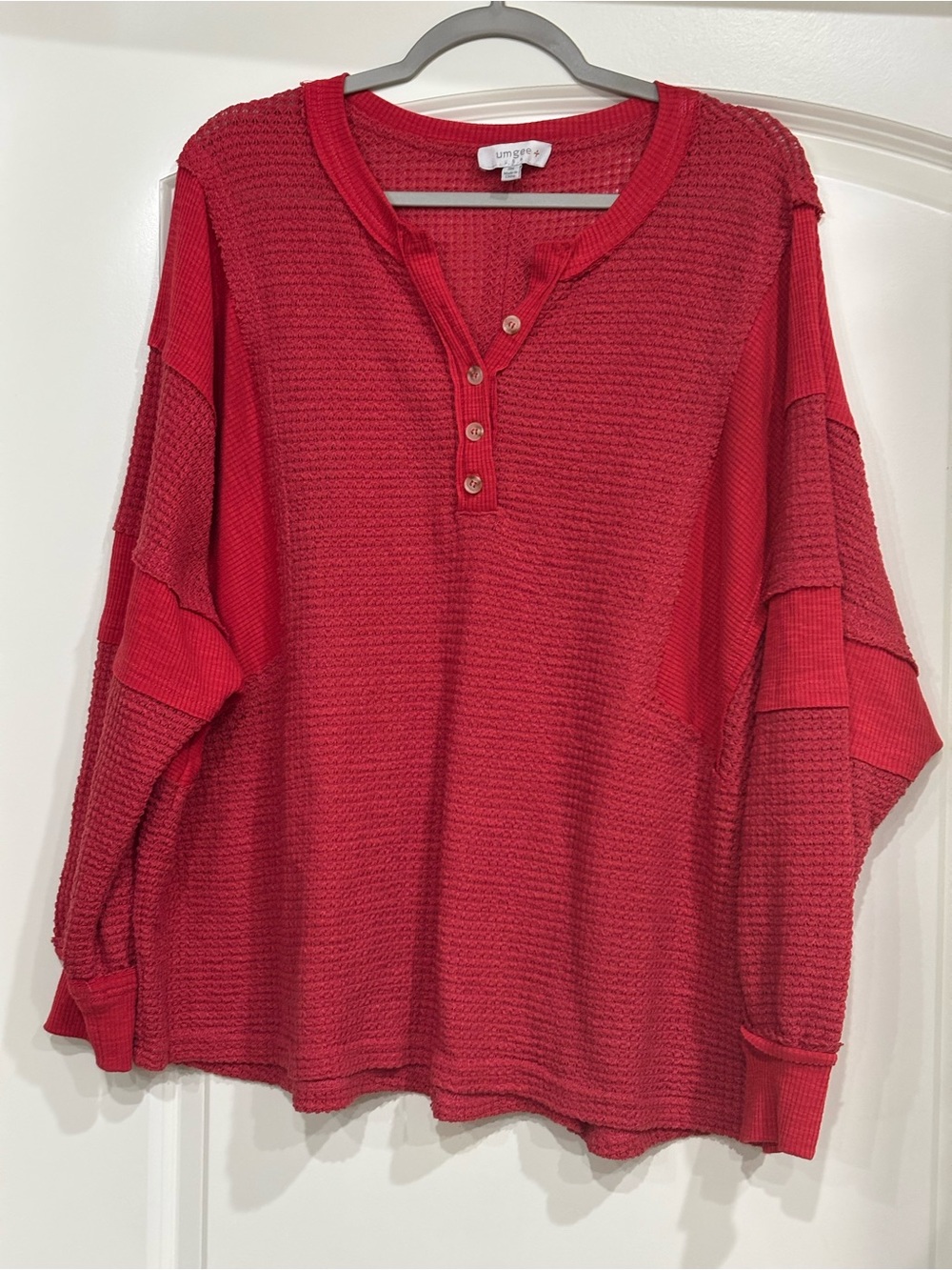 Umgee Red Waffle Knit Henley